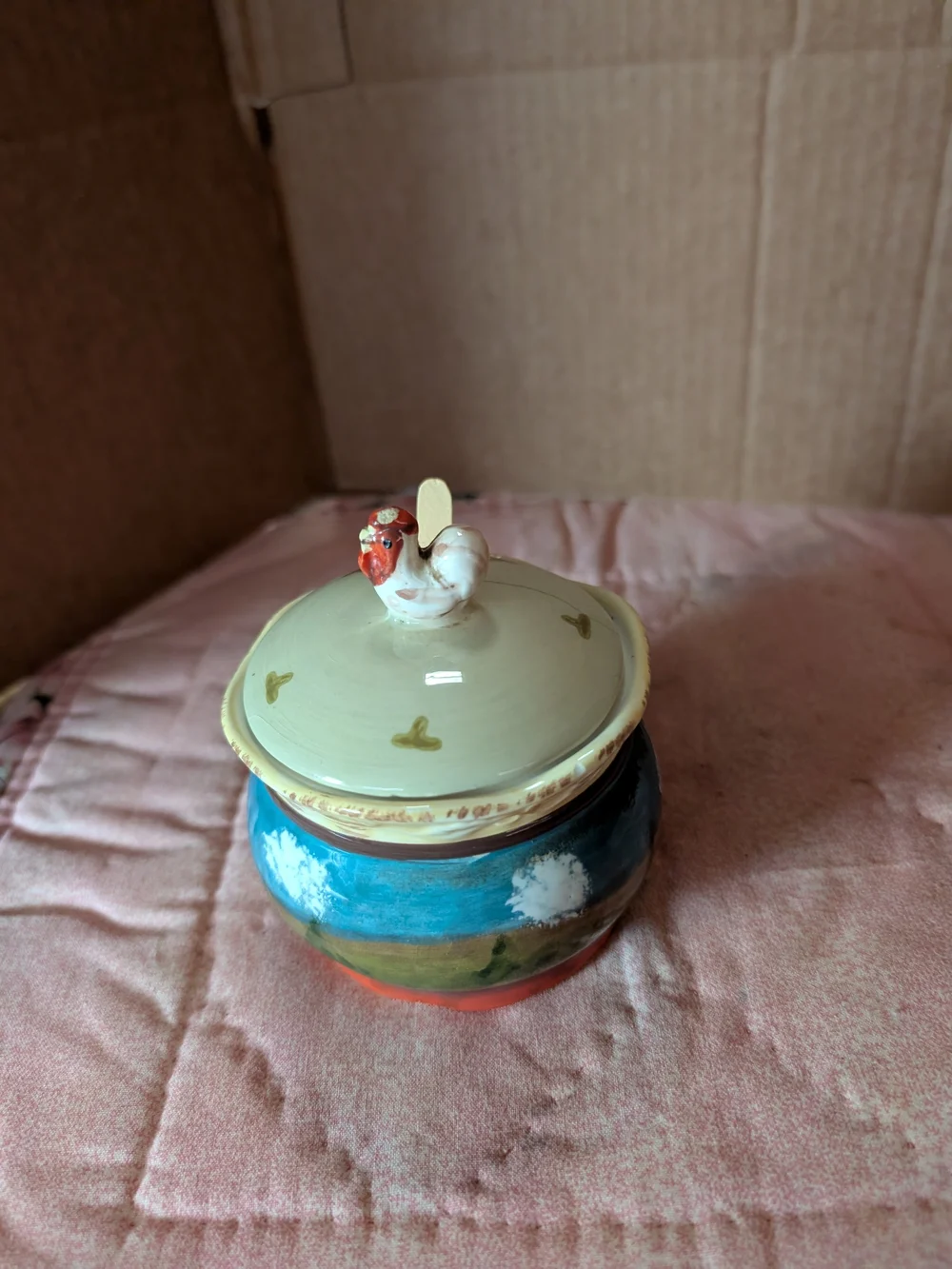 Hand-Painted Sugar Jar with Lid - Multicolor